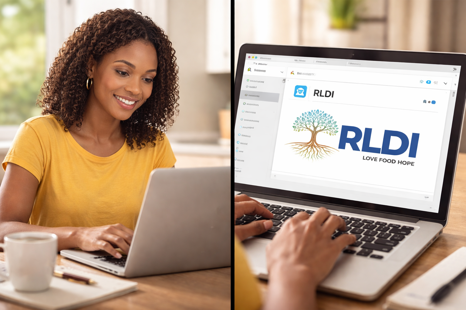 smiling woman reading rldi email
